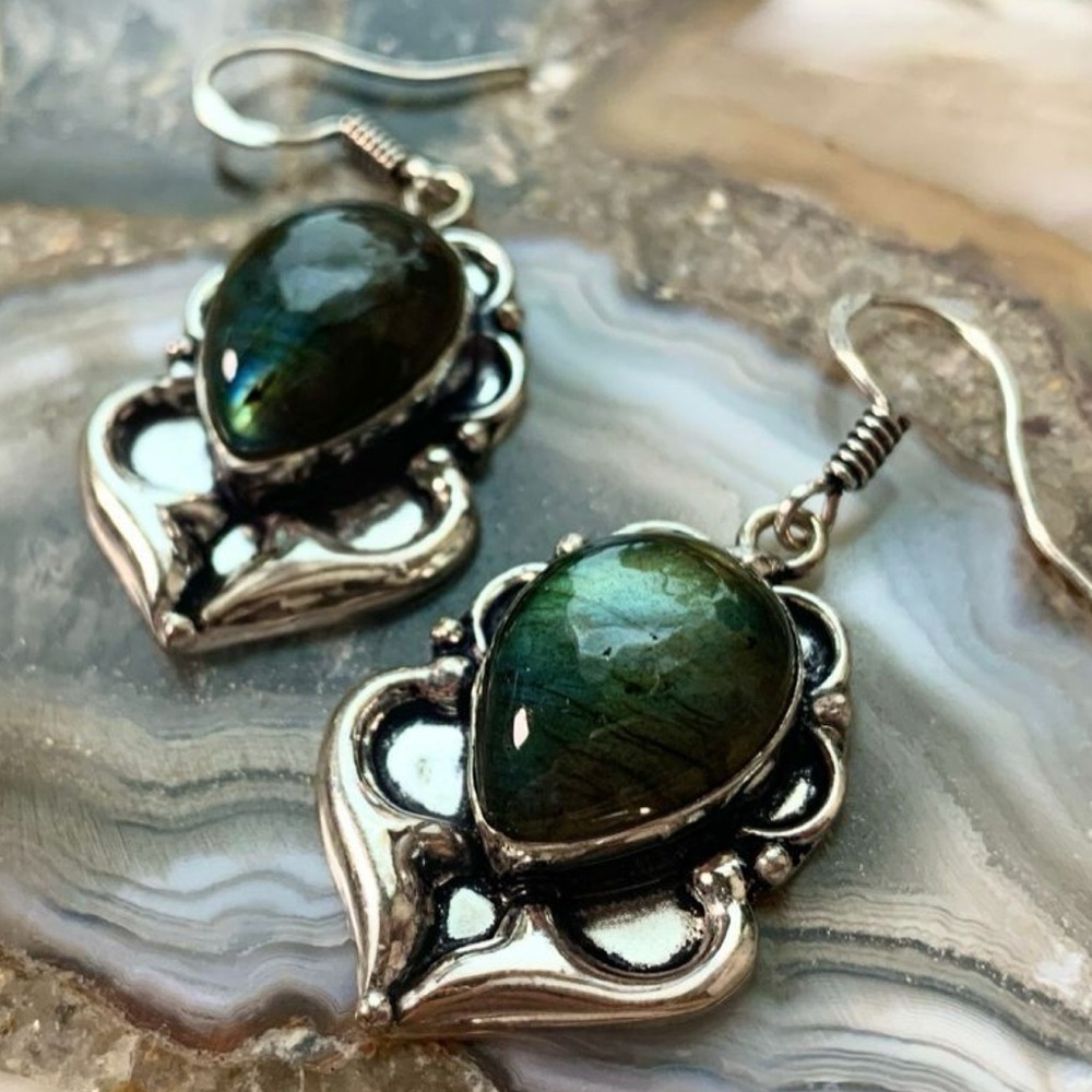 2355 Artisan Silver and Labradorite Teardrop Earrings
